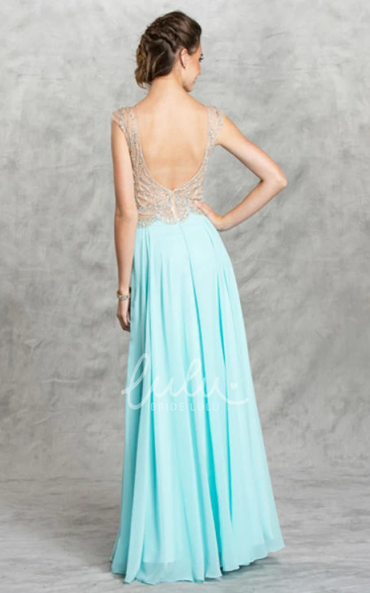 Chiffon Deep-V Back Dress with Pleats and Beading for Prom