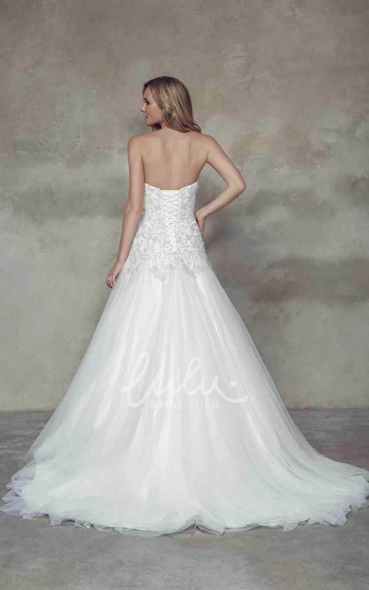 Long Tulle Wedding Dress with Corset Back and Crystal Detailing Sweetheart A-Line Dress