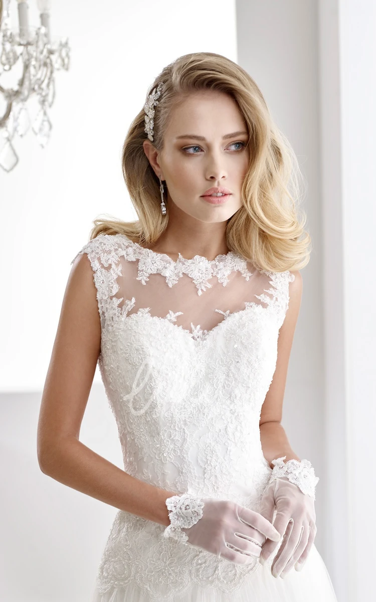 Chiffon Gown with Draping and Illusive Neckline Lace Bodice