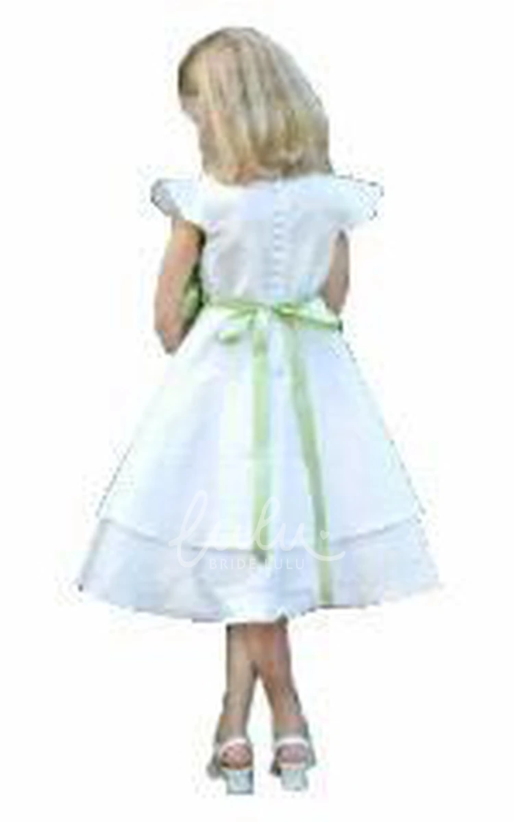 Cap-Sleeve Taffeta Tea-Length Flower Girl Dress for Weddings