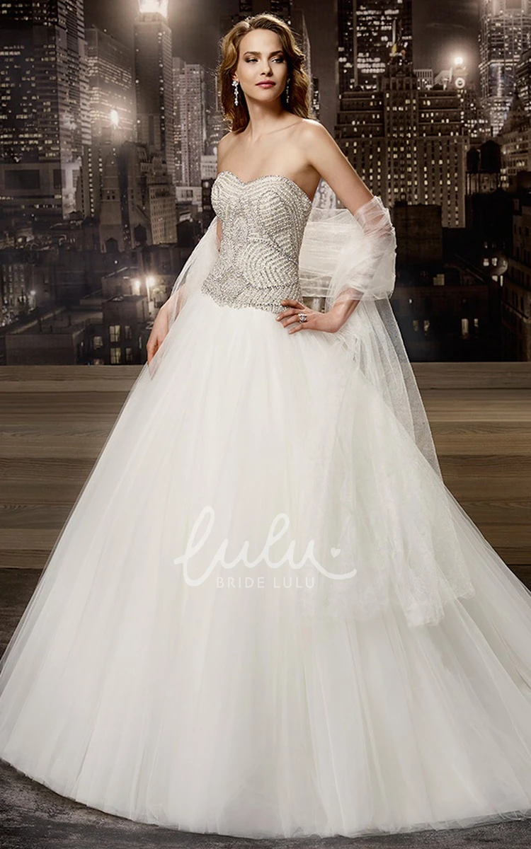 Brush Train A-line Wedding Dress with Beaded-Corset and Strapless Neckline Simple Wedding Dress