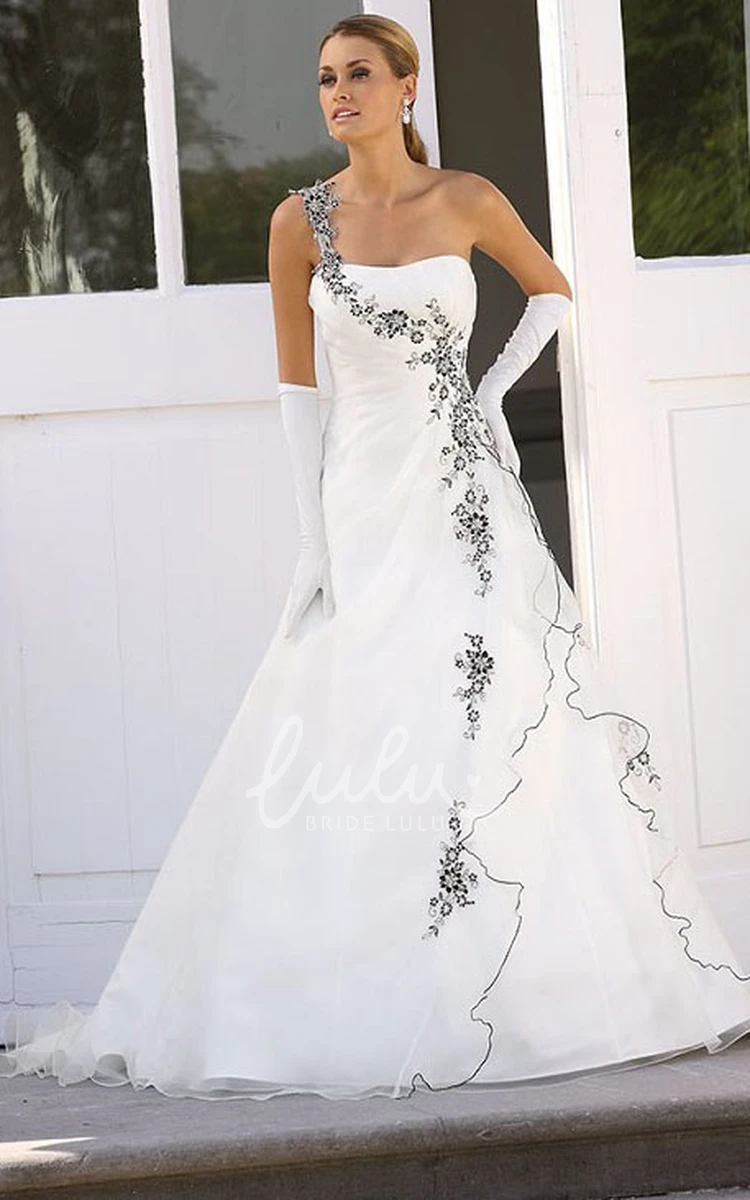 Off-The-Shoulder A-Line Satin and Tulle Wedding Dress with Draping and Zipper