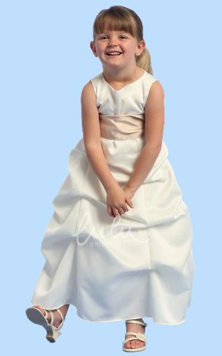 Satin Ruched Ankle-Length Flower Girl Dress Modern and Classy