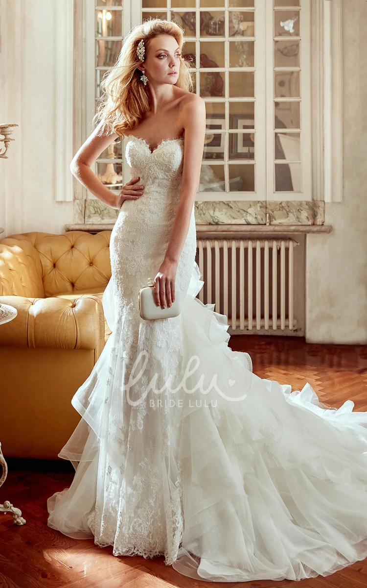 Ruffled Tulle Train Sweetheart Wedding Dress Romantic Bridal Gown