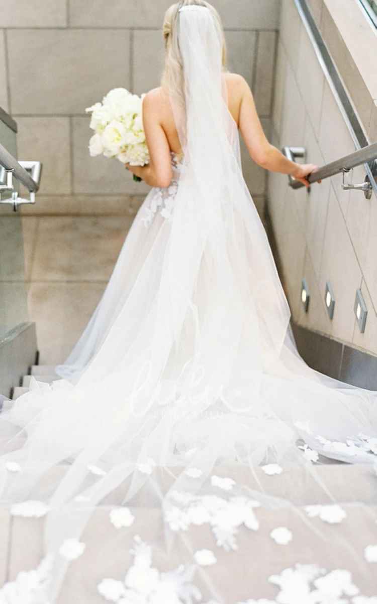 Romantic A-Line Garden Wedding Dress with Open Back and Court Train Garden Wedding Dress
