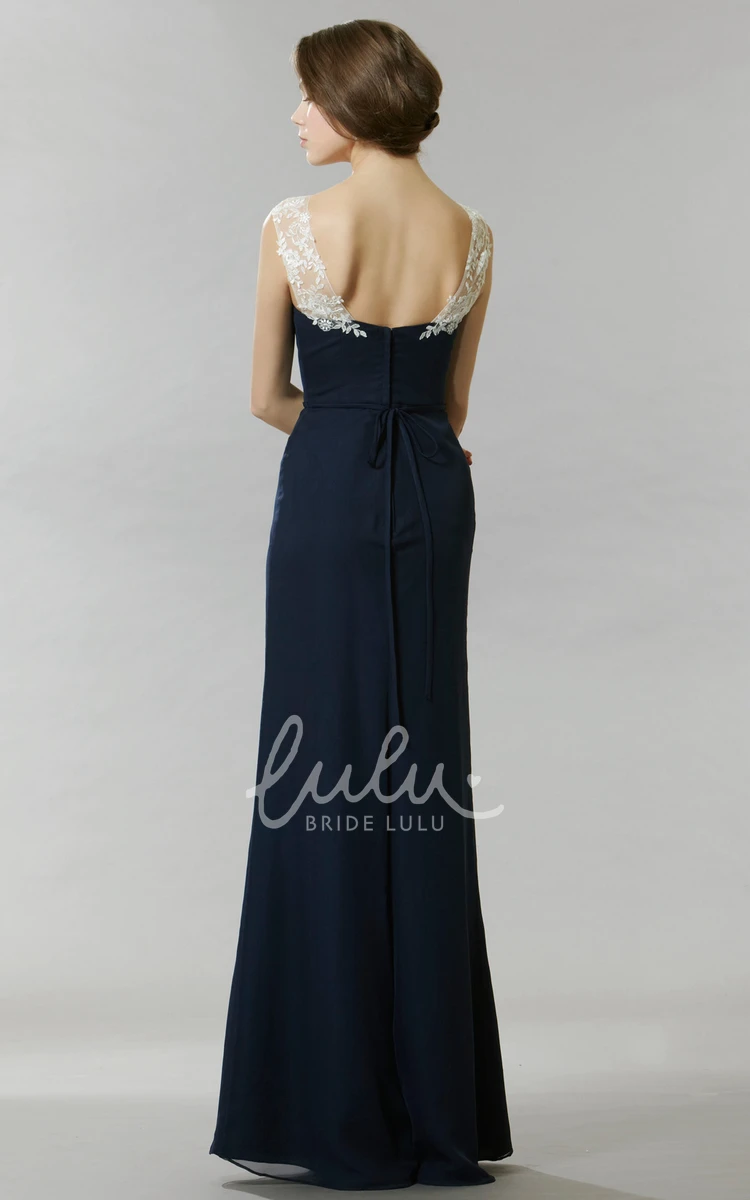 Appliqued Chiffon Bridesmaid Dress with Scoop Neck Long and Elegant Dress for Bridesmaids