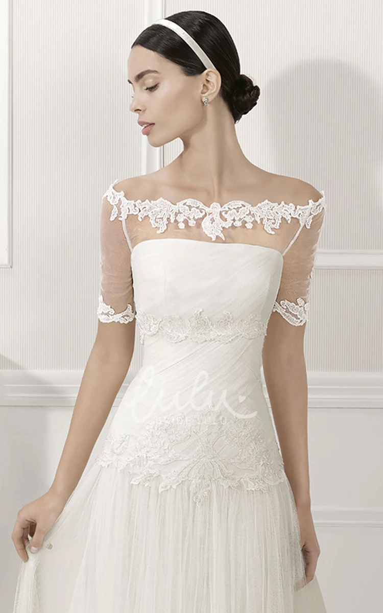 Tulle Drop Waist Bridal Gown with Removable Sleeves Strapless Half Sleeves