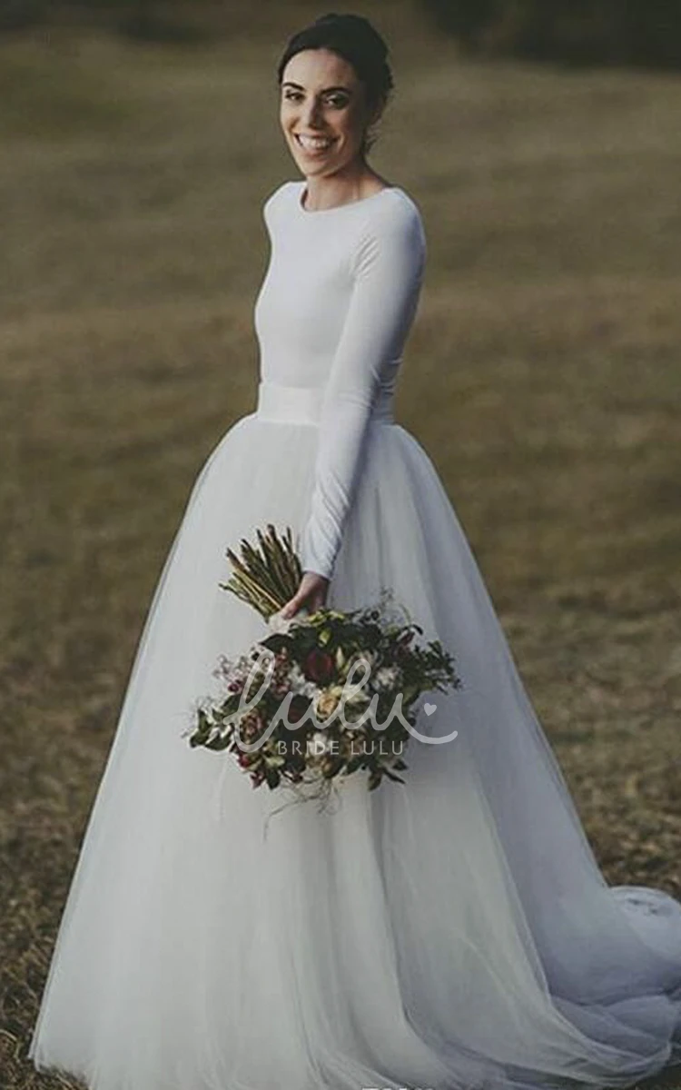 Modest Long Sleeve Bridal Gown with Fitted Jersey and Tulle