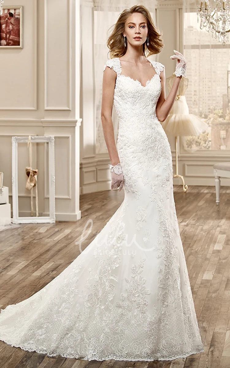 Open Back Cap-Sleeve Lace Sweetheart Wedding Dress with Brush Train
