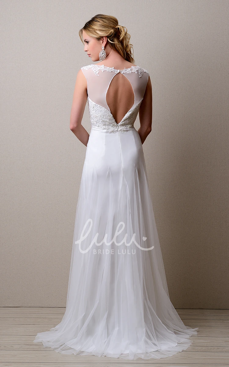 A-Line Tulle Empire Gown with Lace Top and Keyhole Back