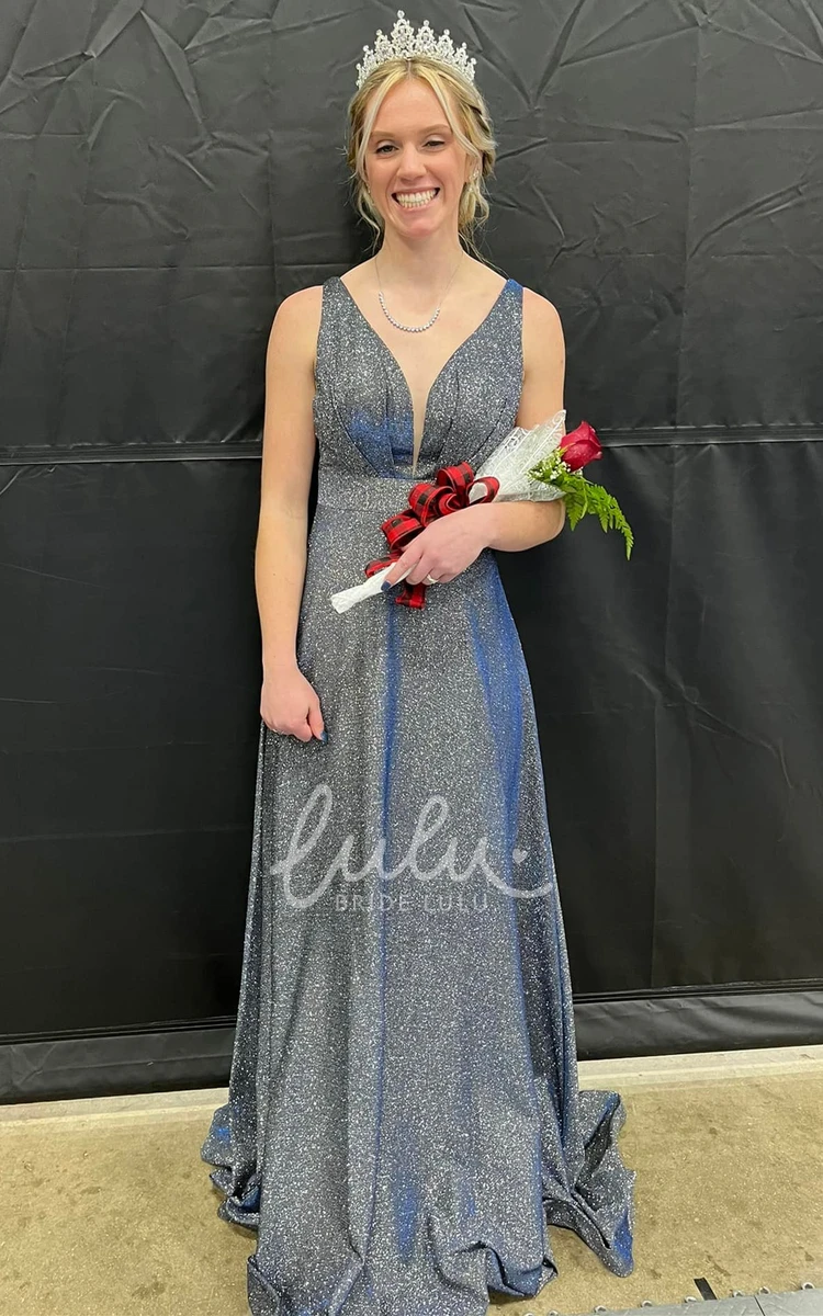 Ethereal Satin Prom Dress with Plunging Neckline A-Line & Classy
