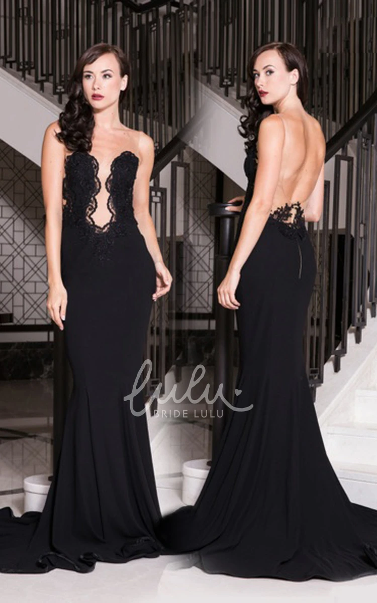 Strapless Lace Maxi Chiffon Prom Dress with Backless Style Sheath Sleeveless