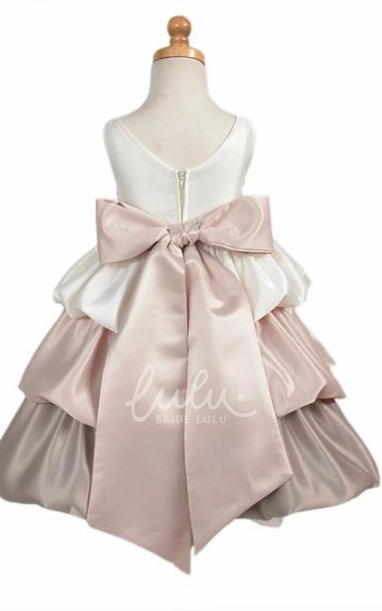 Tiered Satin Tea-Length Flower Girl Dress Sleeveless