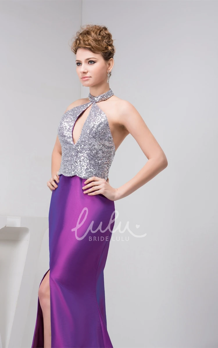 Halter Sleeveless Satin Mermaid Prom Dress with Sequins Elegant Dress