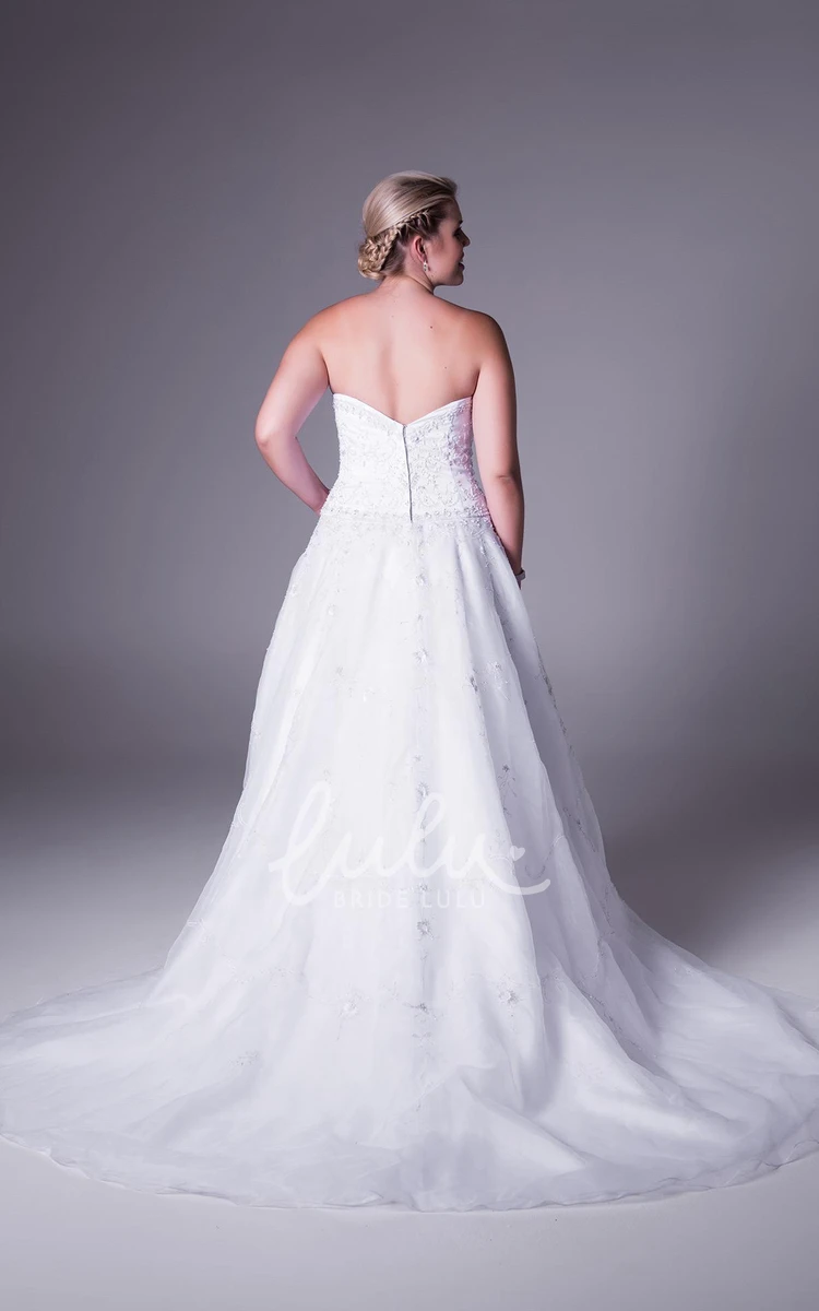 Tulle & Satin Strapless Plus Size Wedding Dress Elegant Bridal Gown