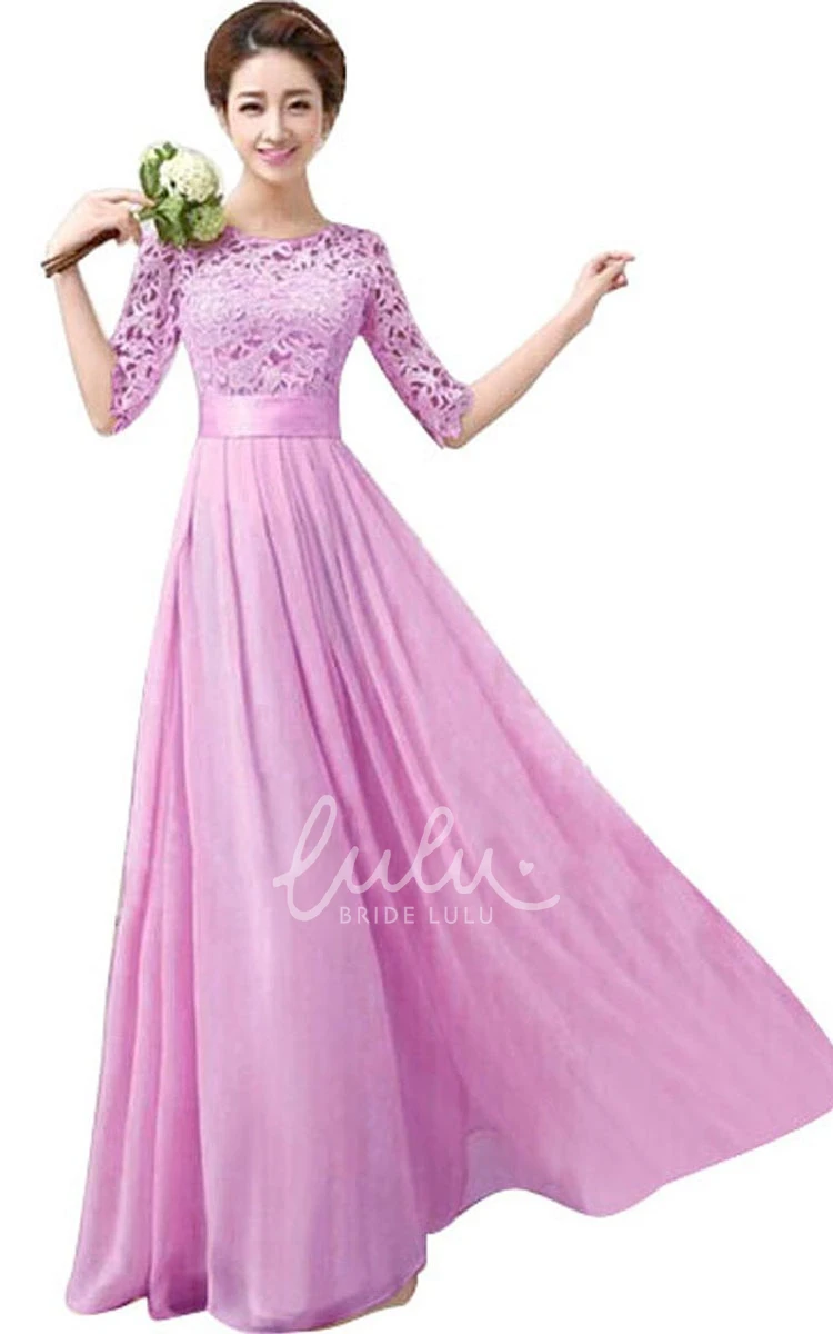 Appliqued Bodice Half-Sleeve Bridesmaid Dress