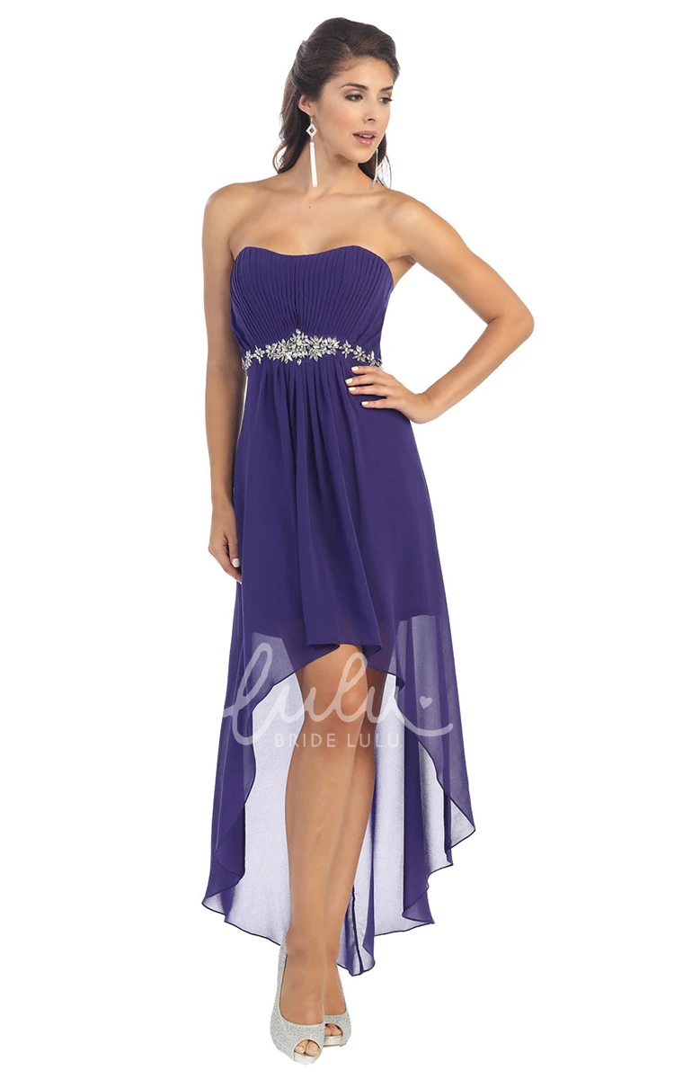 Chiffon Strapless A-Line Dress with Ruching and Waist Jewelry Formal Dress