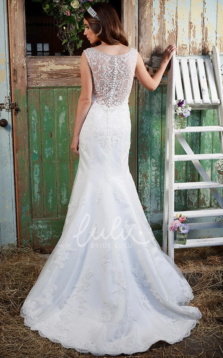 Floor-Length V-Neck Sleeveless Lace Wedding Dress With Appliques Unique Bridal Gown for Women