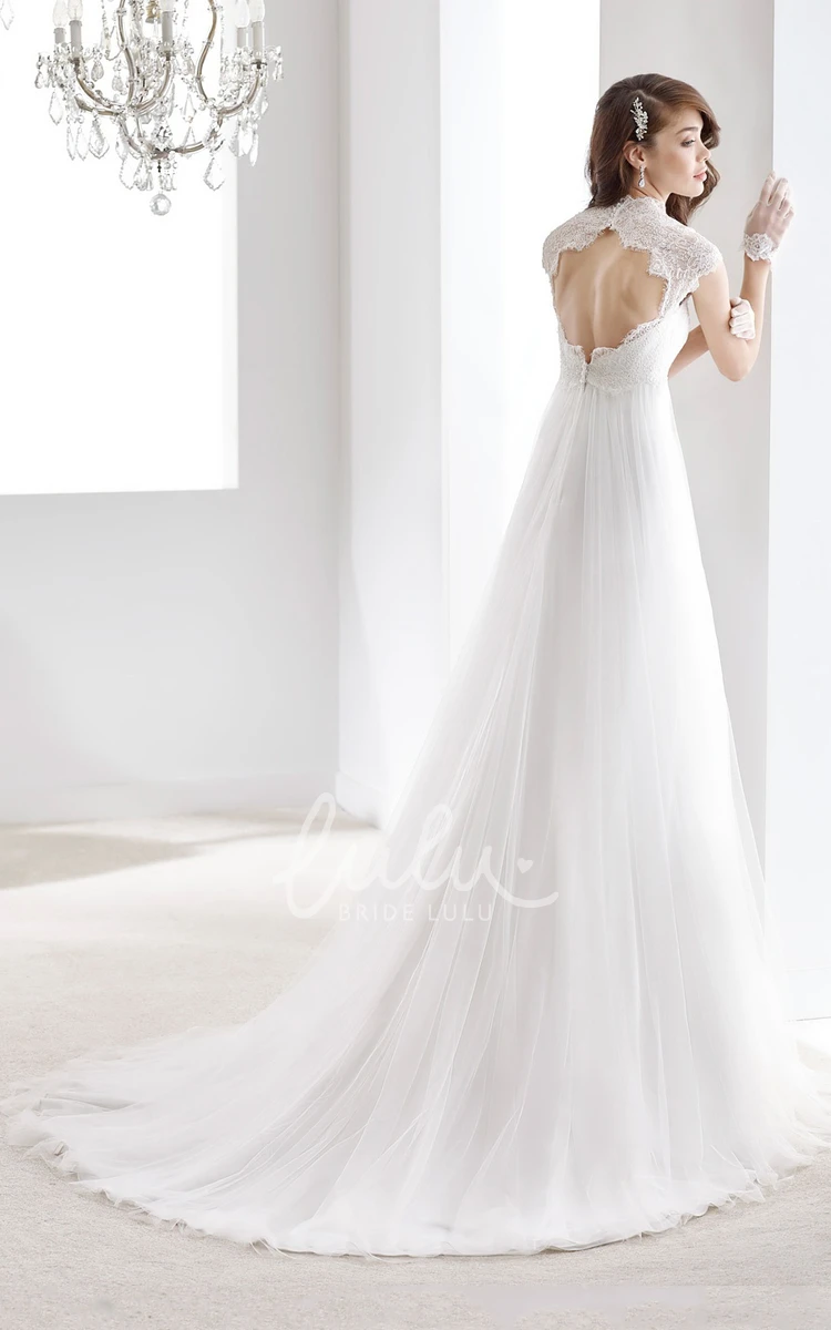 Draping Bridal Gown with Cap Sleeves and Queen-Anna Neckline