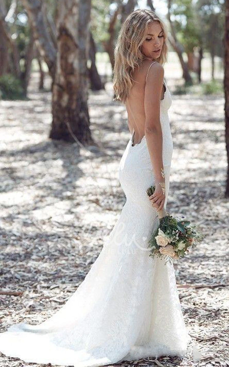 Mermaid Lace Wedding Dress with Spaghetti Straps and Backless Design