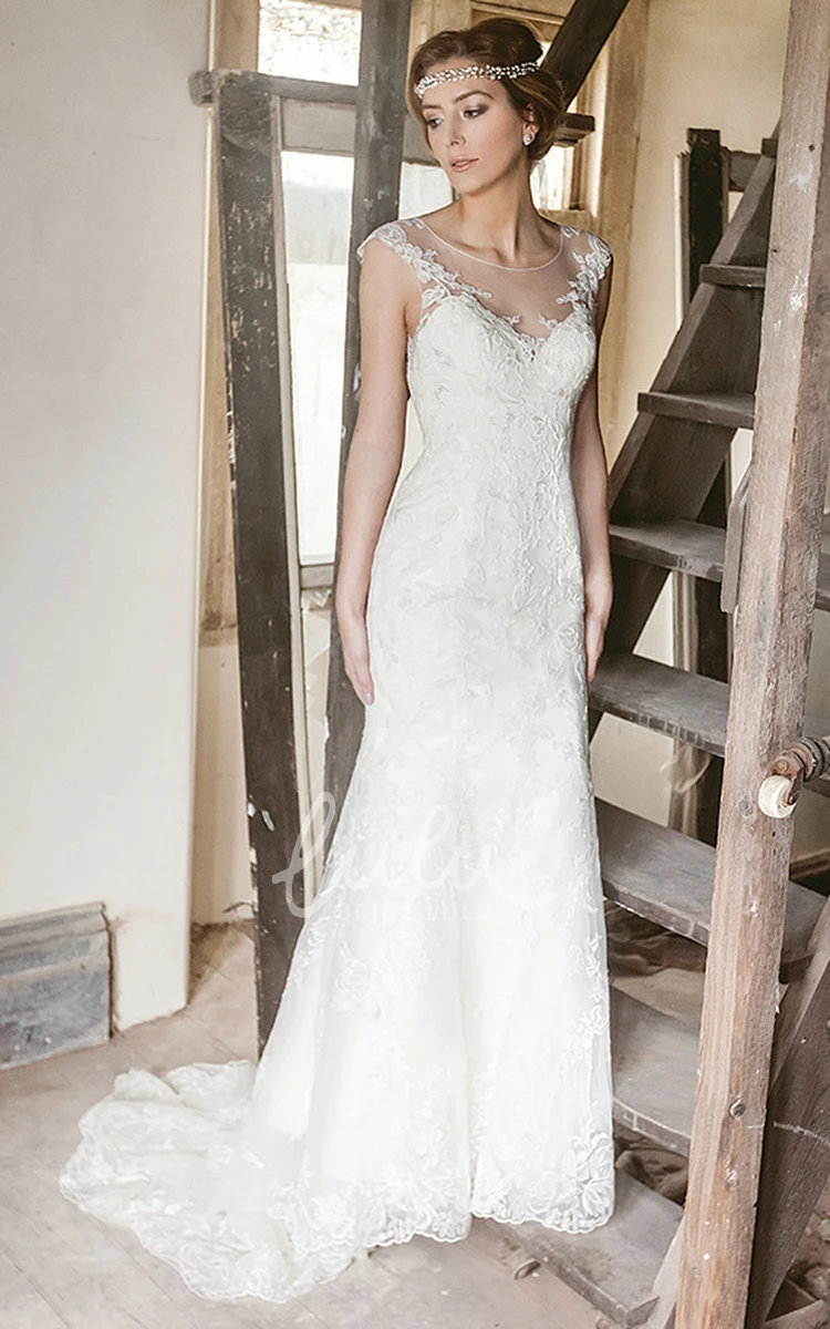 Cap-Sleeve Lace Appliqued Wedding Dress Floor-Length