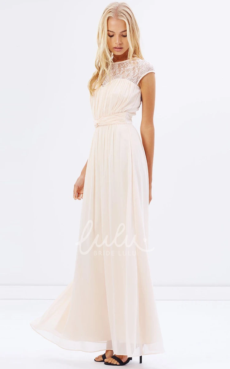 Ruched Chiffon Cap Sleeve Bridesmaid Dress with Jewel Neck Modern Bridesmaid Dress