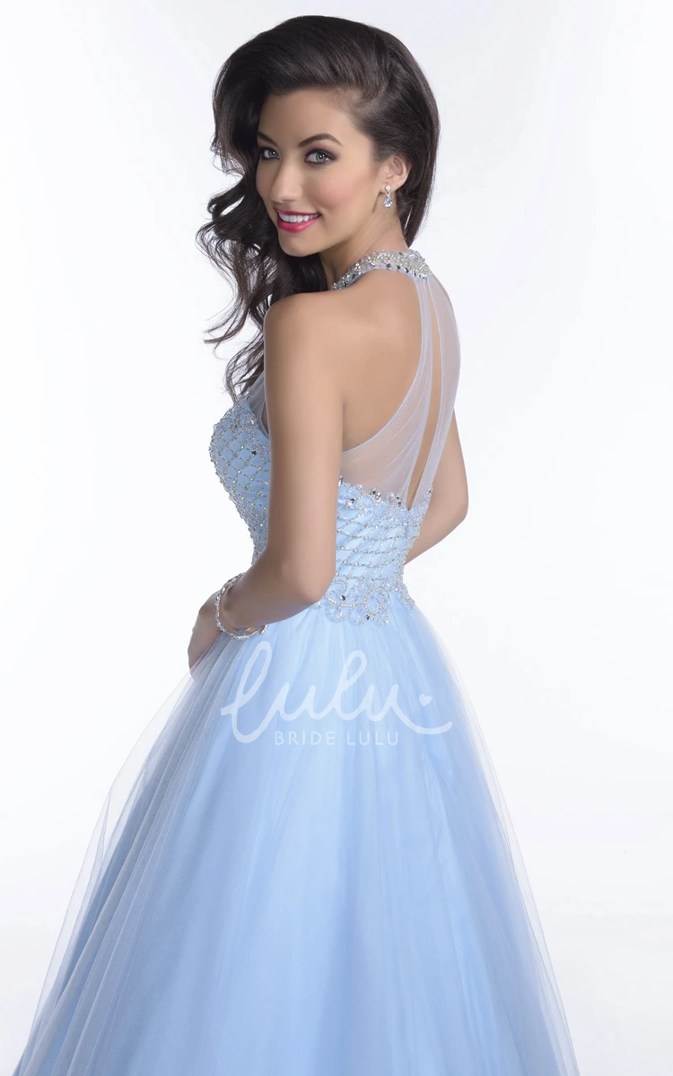 Illusion Back Halter A-Line Tulle Prom Dress Unique Prom Dress 2025