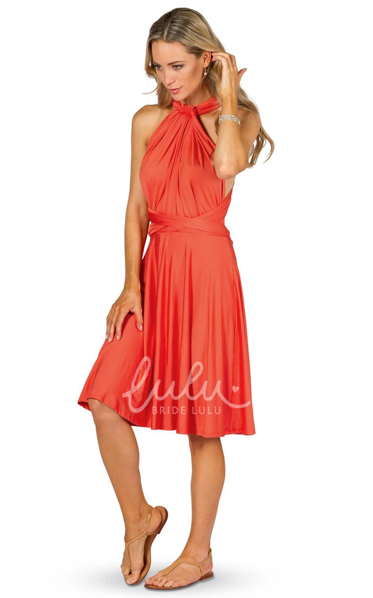 Halter Knee-Length Sleeveless Chiffon Bridesmaid Dress with Ruching