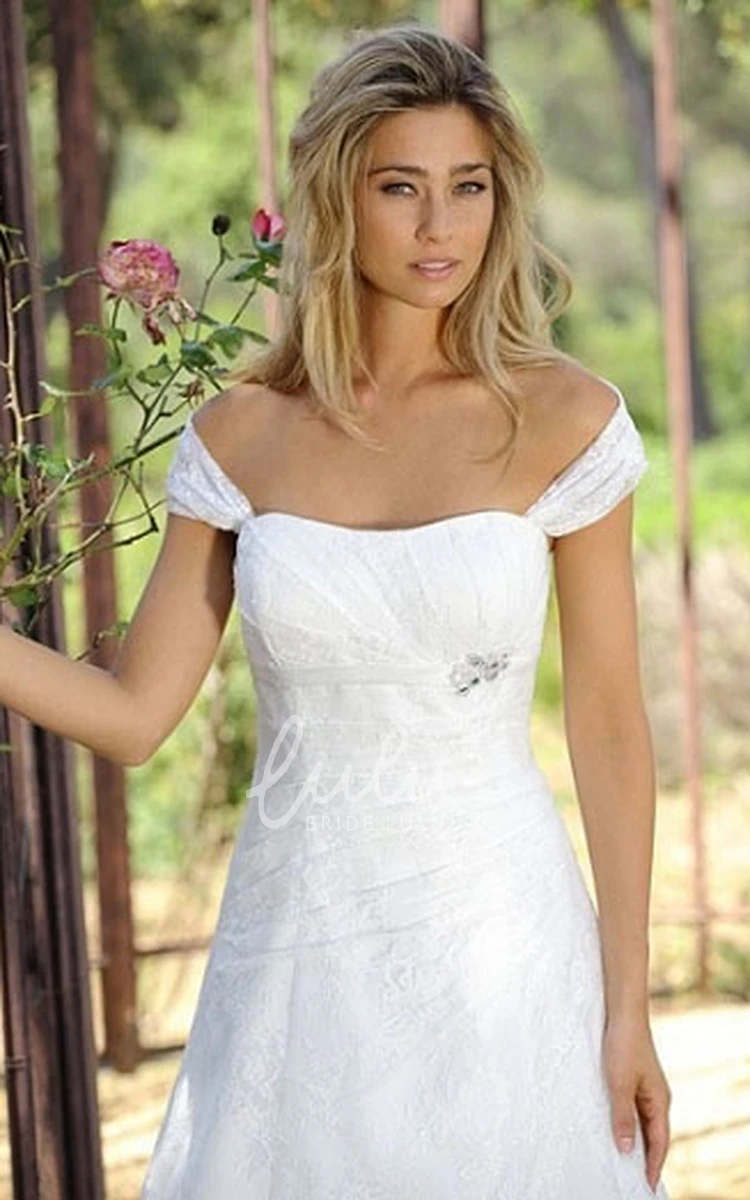 Lace Cap Sleeve A-Line Wedding Dress with Strapless Bodice