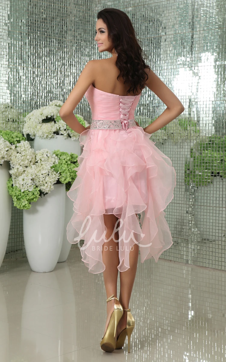 Cascading Ruffle Short Dress with Sweetheart Neckline and Beaded Waist