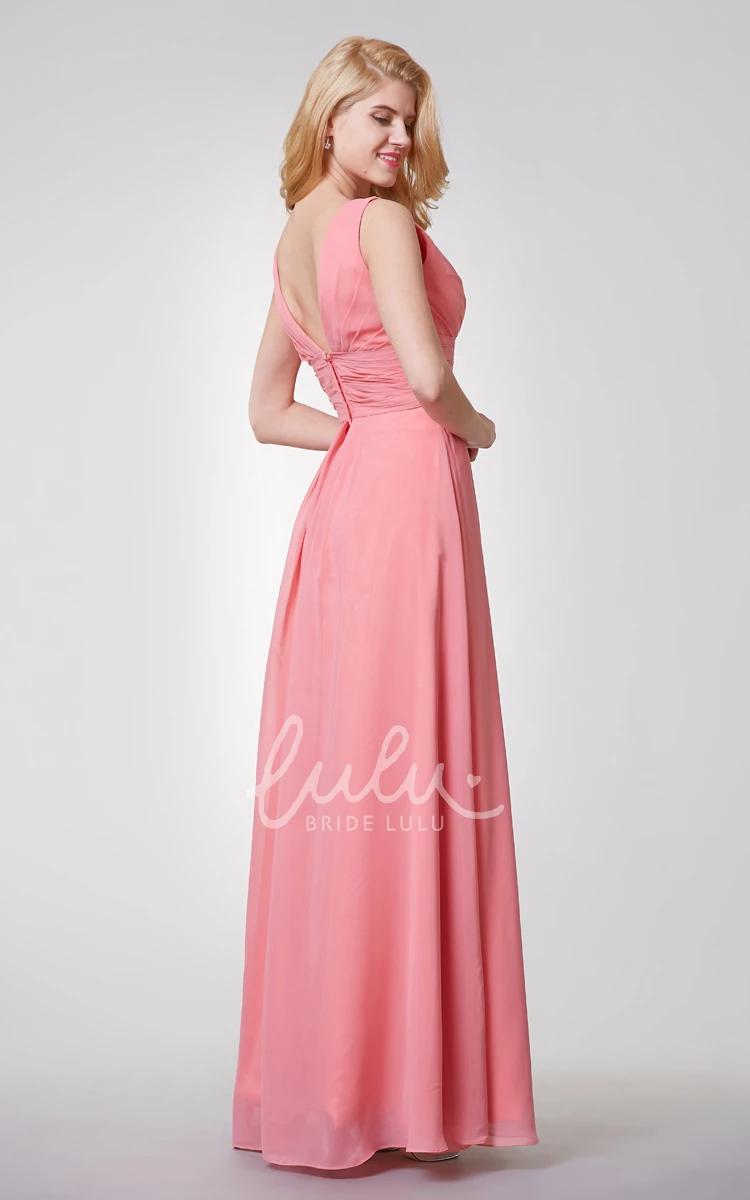 Empire V-neck Chiffon Bridesmaid Dress with Sexy Back Detail