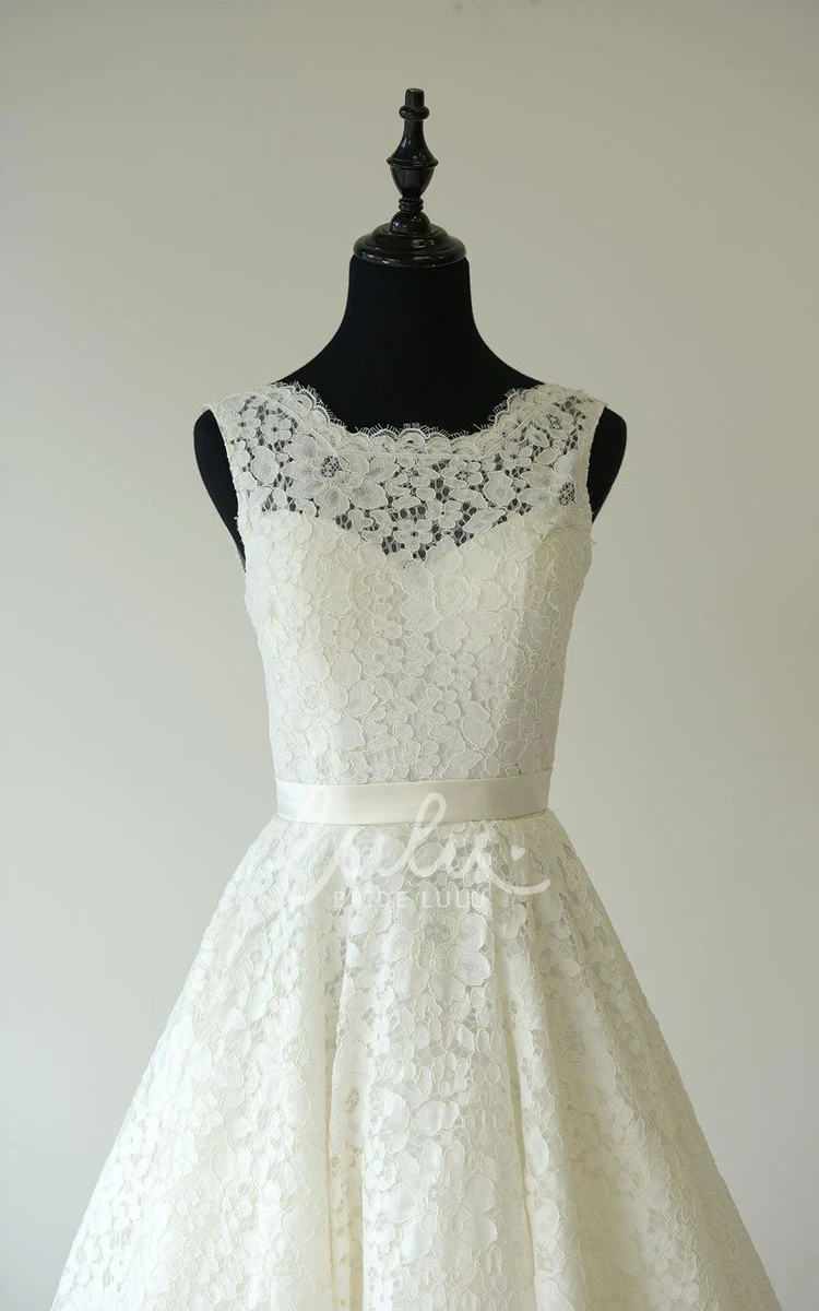 Sleeveless Tea Length Garden Bridal Dress Boho Country Wedding Dress with Waistband
