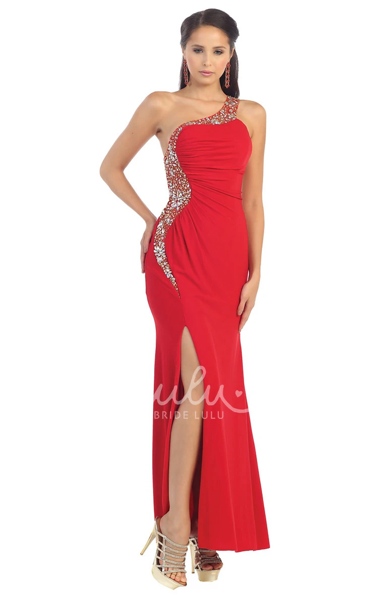 Chiffon One-Shoulder Dress with Split Front and Straps Formal Dress