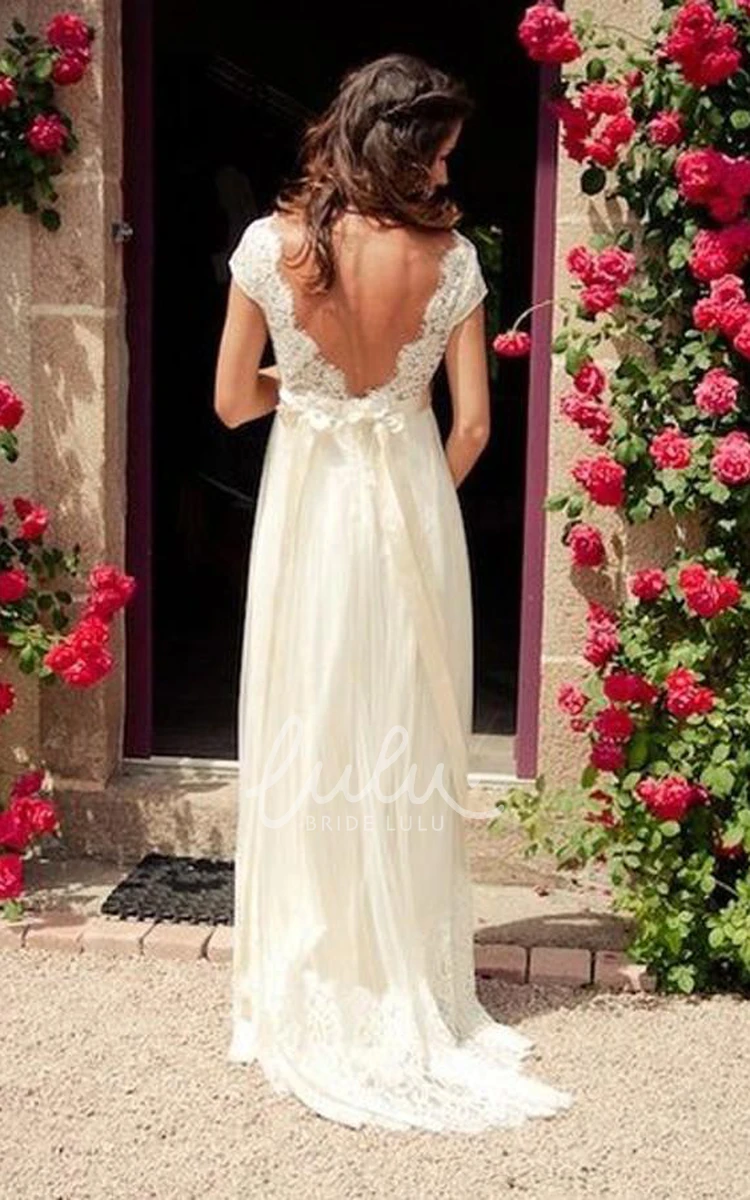 Chiffon Lace A-Line Wedding Gown with V-Neck and Low-V Back