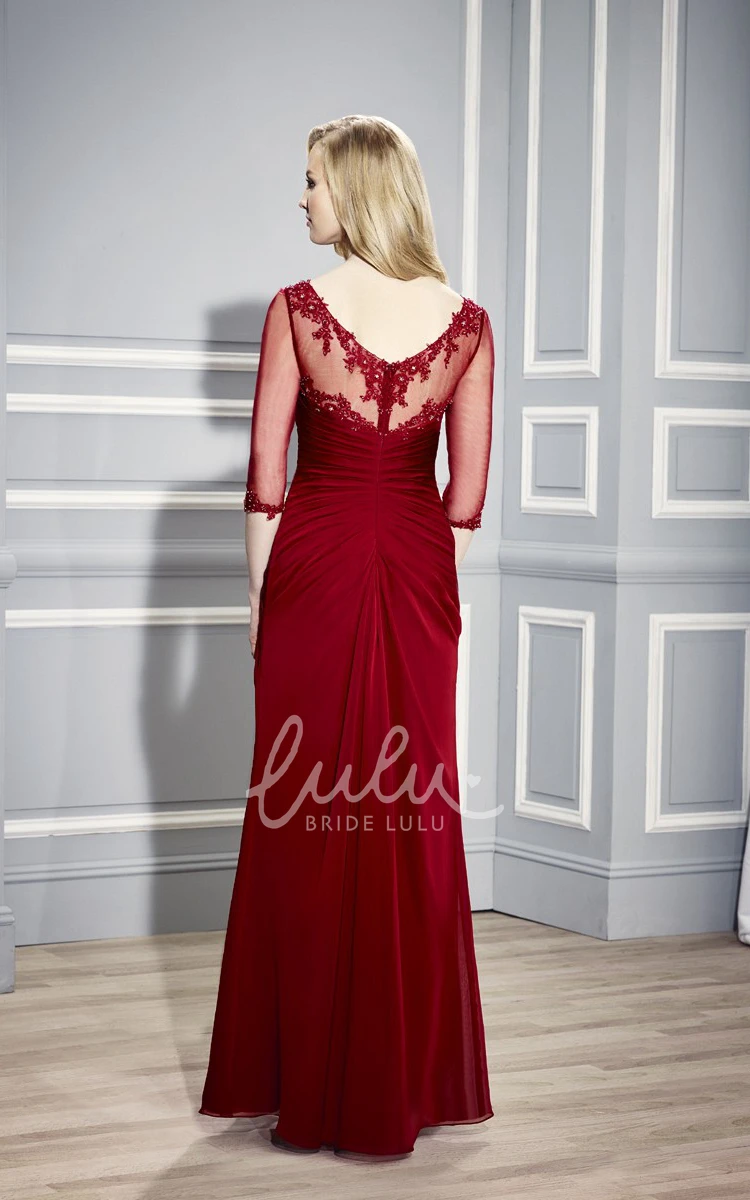 V-Neck Ruched Jersey Formal Dress with Beading and Half Sleeves