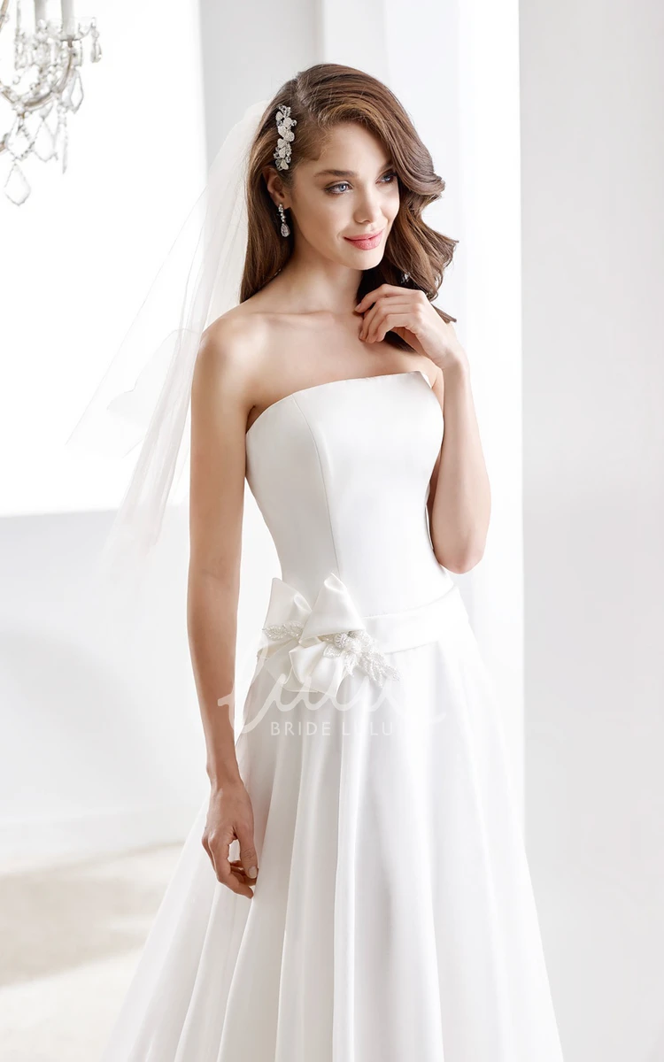 Draping Gown with Flowers on One Side of Waist Strapless Flowy Bridesmaid Dress