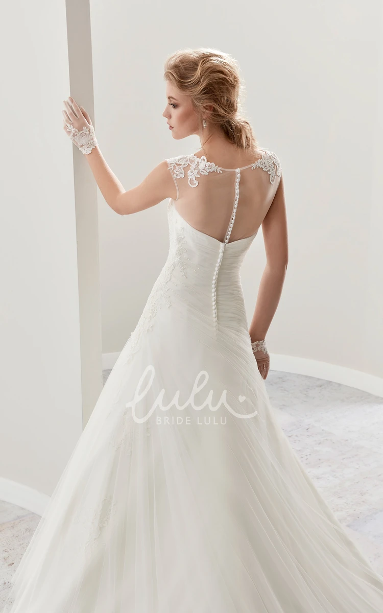 Bridal Gown with Cap Sleeves Pleats and Side Draping