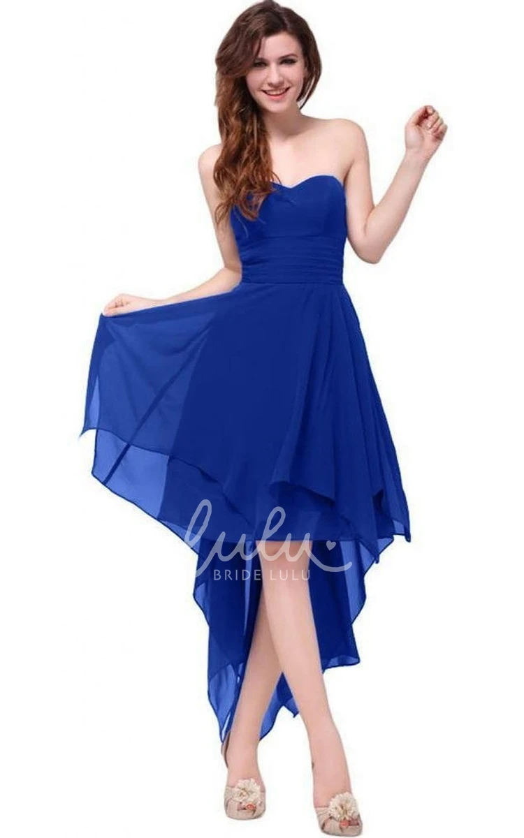 High-Low Layered Chiffon Formal Dress with Sweetheart Neckline and Ruched Sash