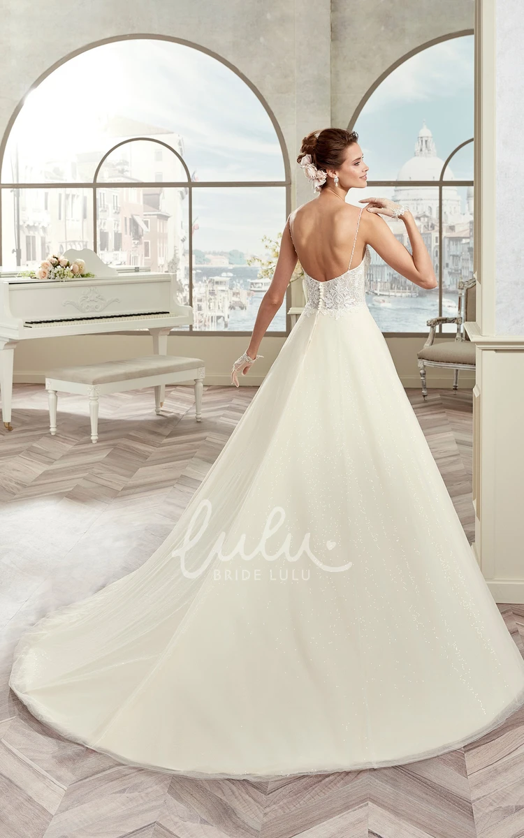 A-line Lace Bodice Spaghetti Strap Wedding Dress