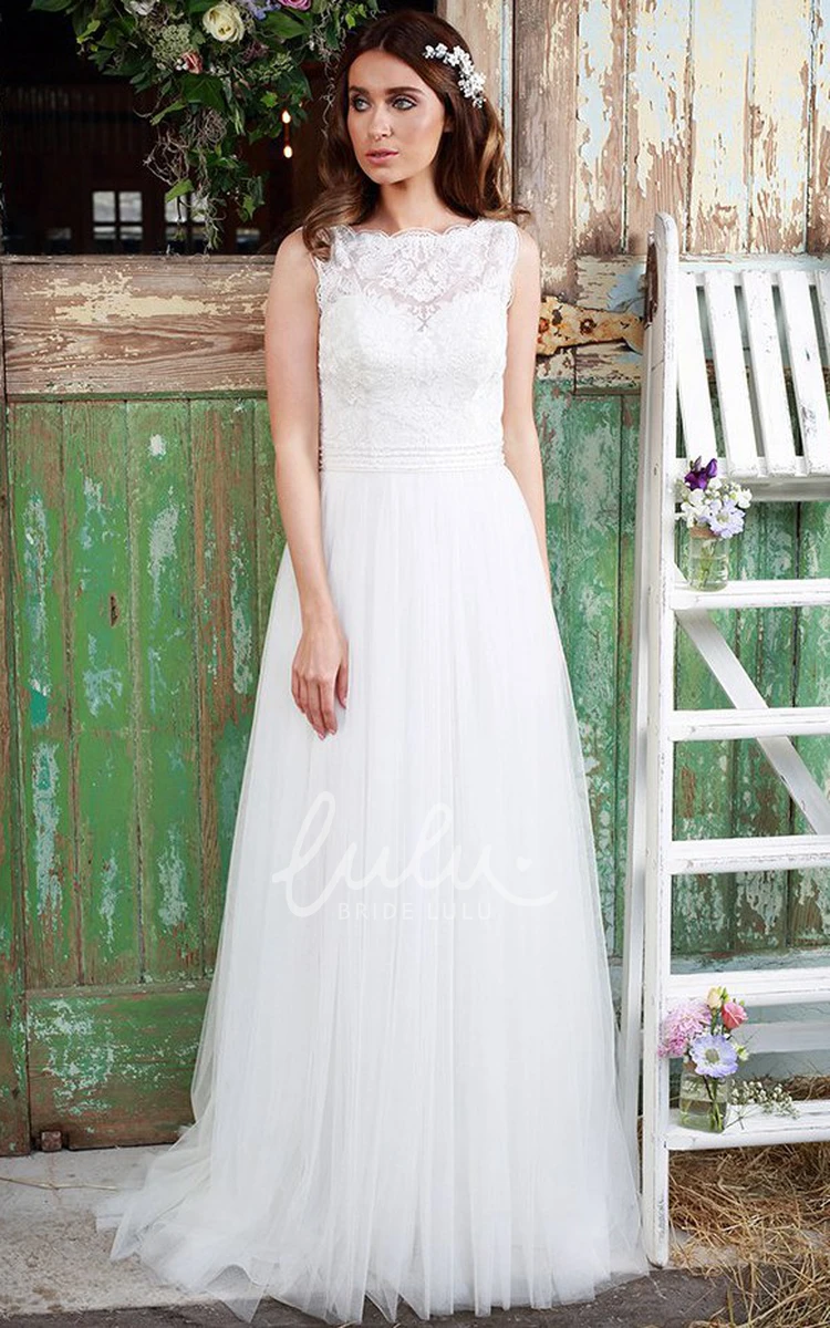 Sleeveless Tulle Wedding Dress with Illusion Pleats Elegant Bridal Gown