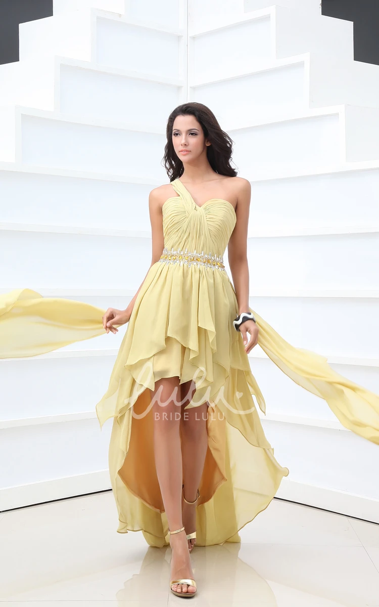 High-Low One-Shoulder Ruched Chiffon Bridesmaid Dress