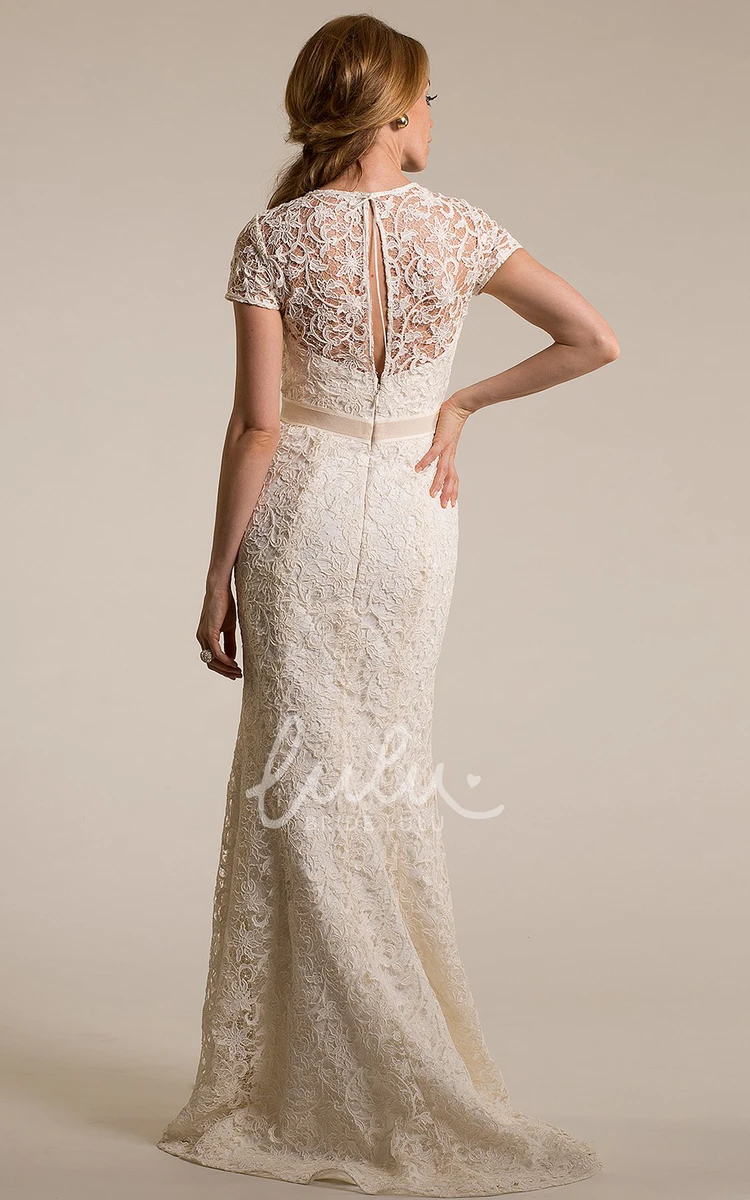 High Neck Sheath Lace Wedding Dress with Illusion Modern and Chic Bridal Gown