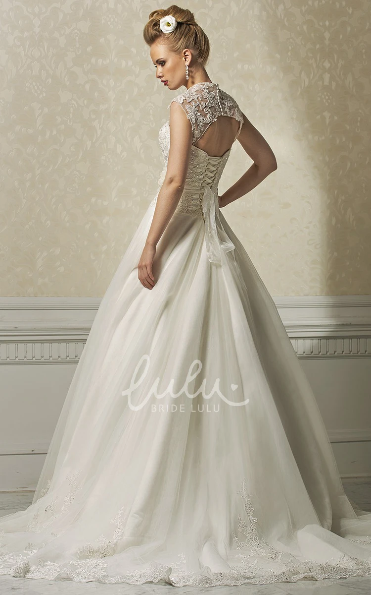 Sleeveless Lace&Tulle A-Line Wedding Dress with Flower