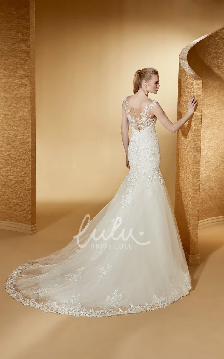 Mermaid Lace Wedding Dress with Scooped Neck and Brush Train Elegant and Beautiful