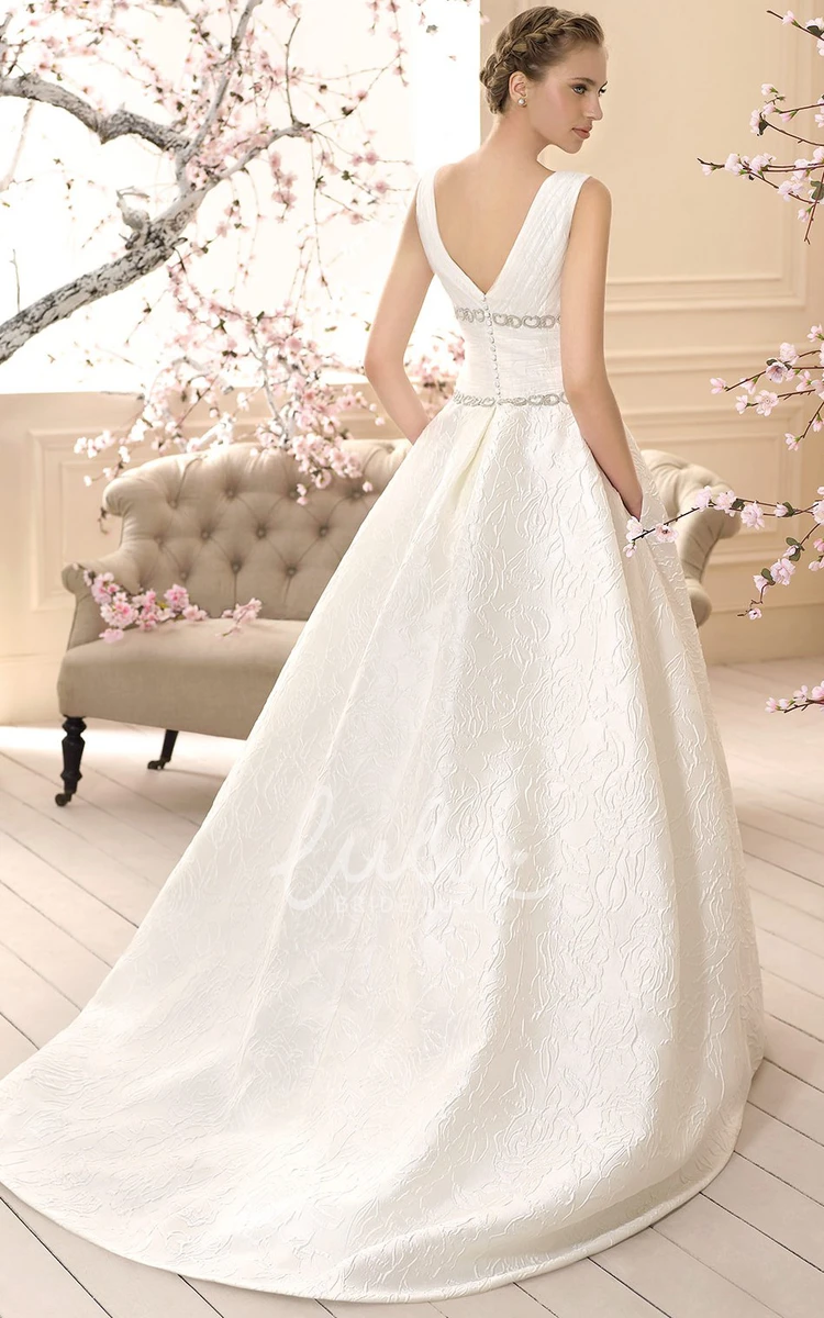 Beaded A-Line V-Neck Sleeveless Wedding Dress Modern Bridal Gown