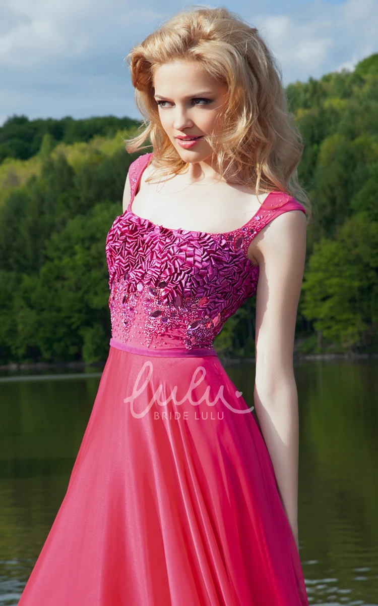 Crystal Cap-Sleeve Chiffon Prom Dress Long & Pleated