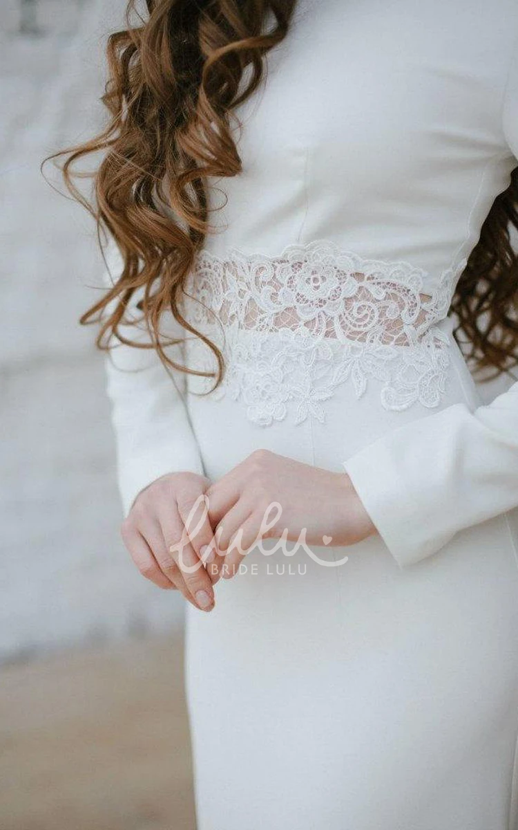 Sheath Dress with Appliqued Waist Bateau Long Sleeve Classic