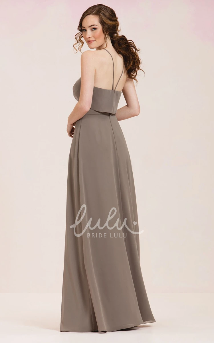 High-Neck Sleeveless Floor-Length Bridesmaid Dress with Ruffles Ruffled High-Neck Bridesmaid Dress