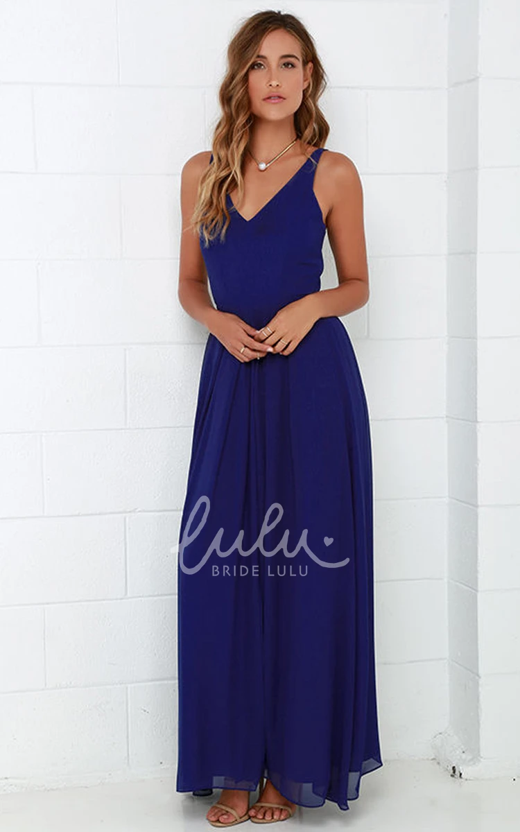 Front Split Chiffon A-line Prom Dress with V-neck