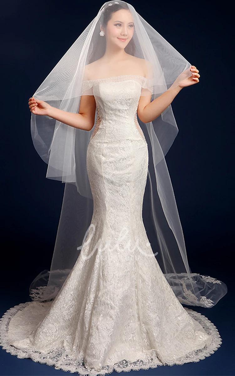 Cathedral Tulle Wedding Veil with Lace Edge and Appliques Classic Bridal Dress Accessory